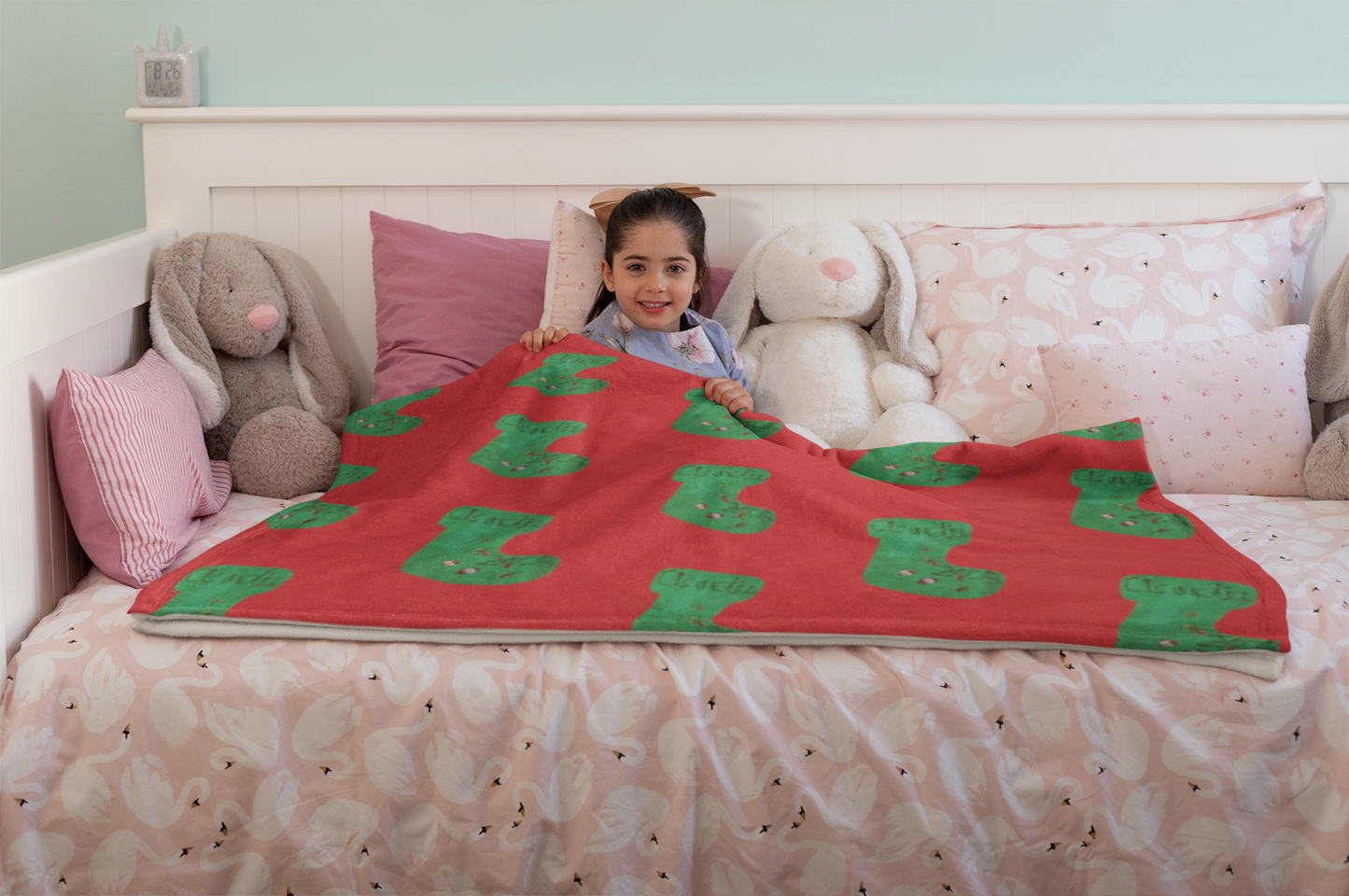 Green Socks Kid's Artwork Personalized Blanket, Daycare blanket, kid's room blanket.