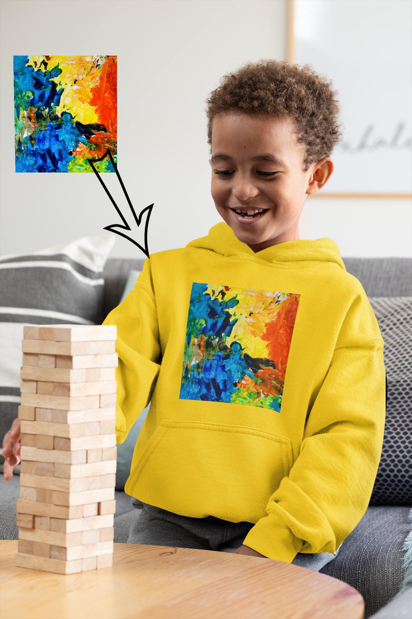 Water Paint Kids Artwork Hoodie, Fun Children's Clothing, Colorful Youth Pullover, Unique Kid's Gift