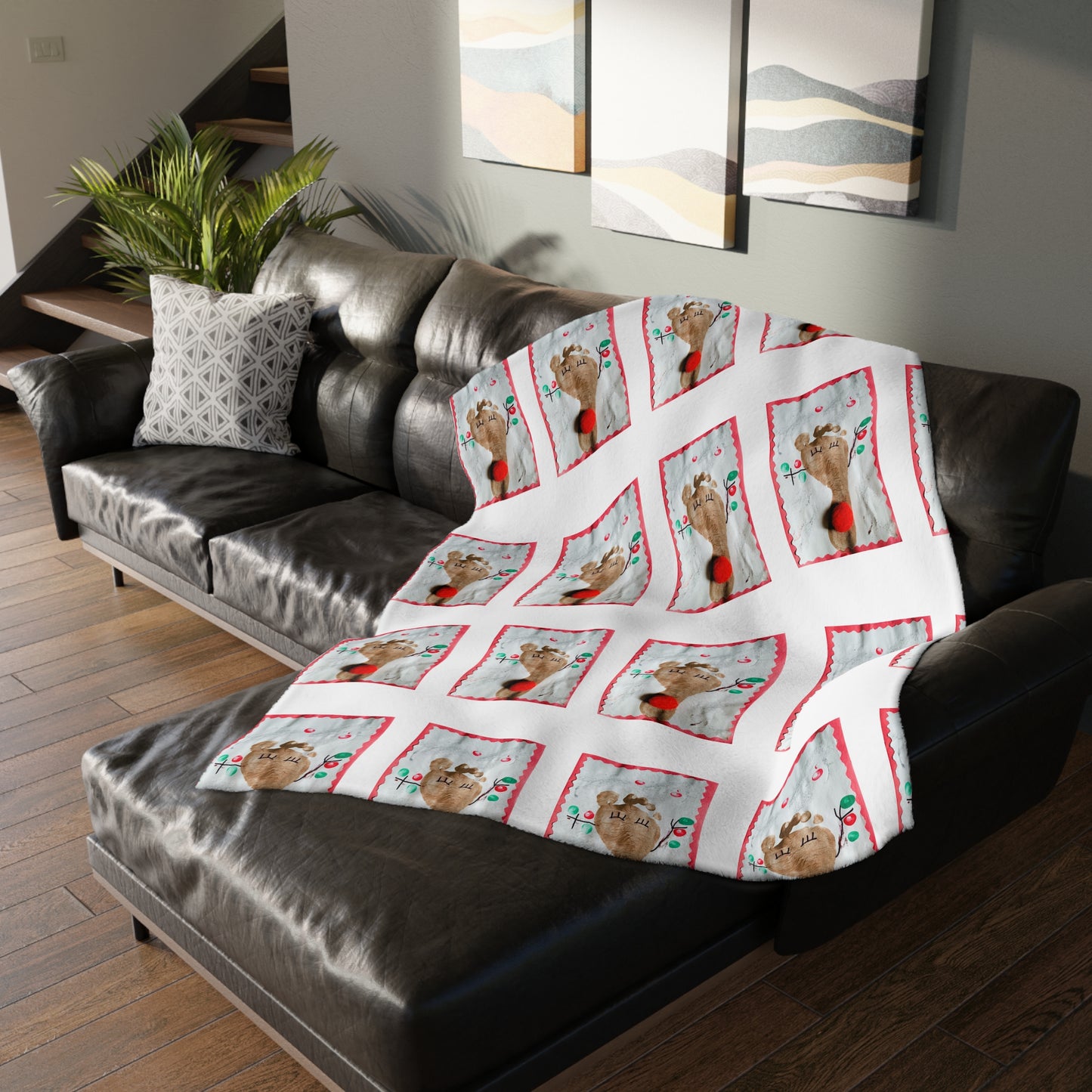 Foot Painted Kid's Artwork Design Personalized Blanket or Throw, Custom Two-sided Print.