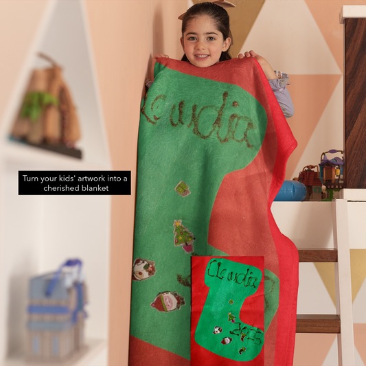 Green Socks Kid's Artwork Personalized Blanket, Daycare blanket, kid's room blanket.
